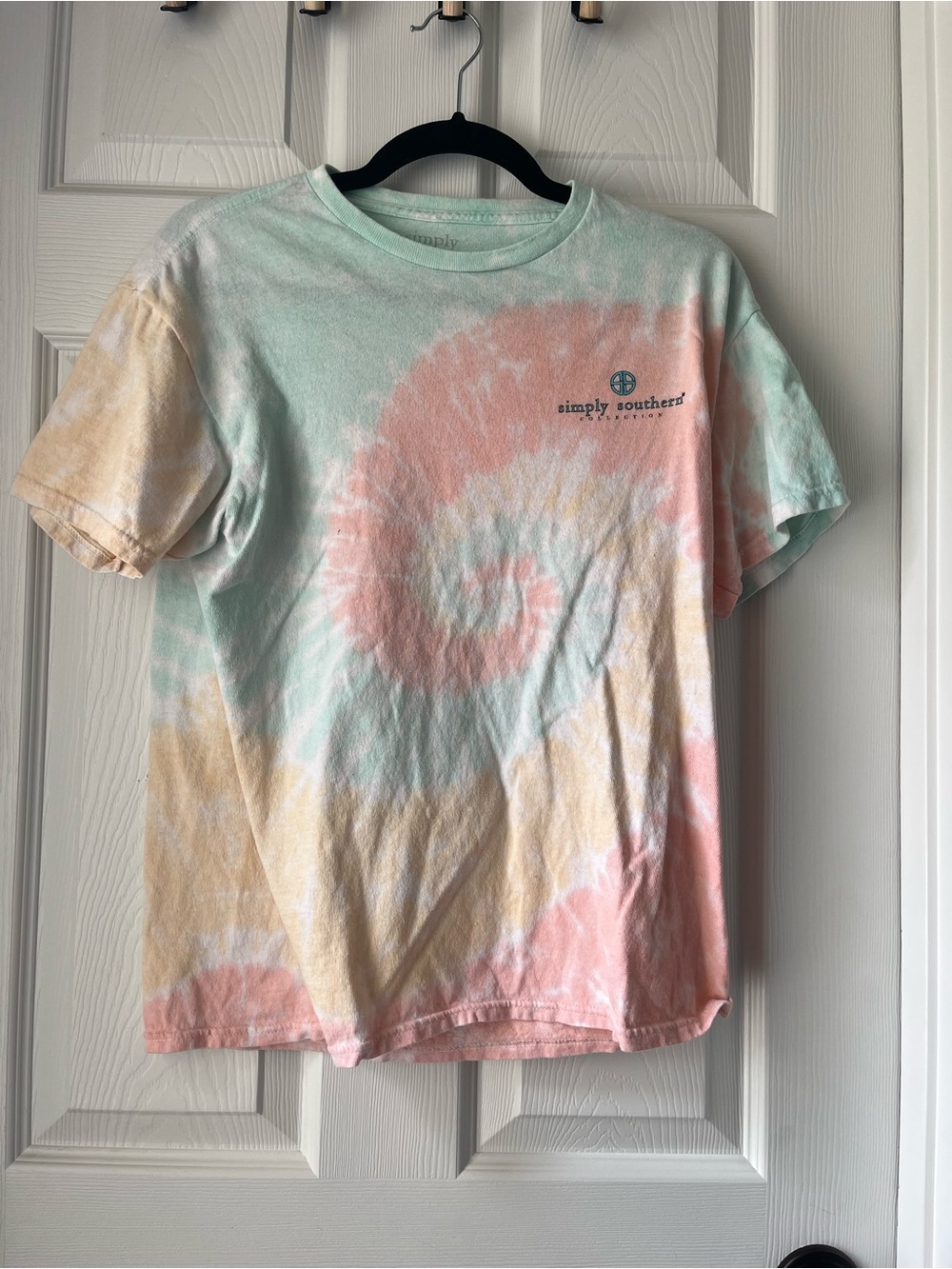 Simply Southern Women’s Tie-Dye Spiral Tee - Pastel Pink, Mint & Yellow